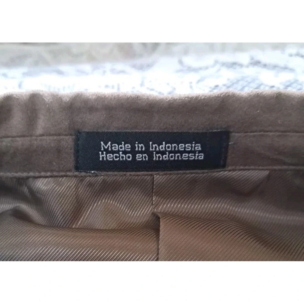 Stafford Sport Coat 42L Brown Faux Suede Blazer‎ Three Button Micro Polyester